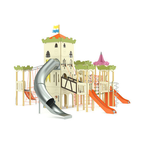 Structure de jeu pour aire de jeux - Place forte m&eacute;di&eacute;vale - 6 tours - Transalp - pour espace public / pour escalade / avec mur d'escalade