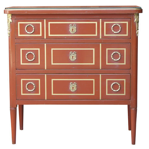 Commode de style Louis XVI - GABRIEL FAURE  - MOISSONNIER - en hêtre / en marbre / 3 tiroirs