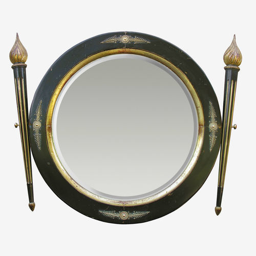 Miroir mural - 731 B - MOISSONNIER - Directoire / rond / en bois laqué