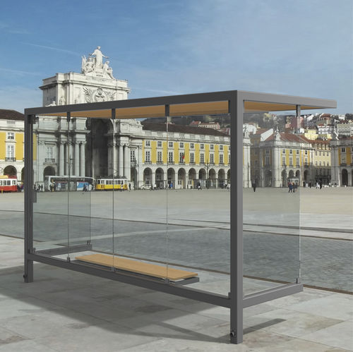 Abribus en verre trempé - DACIANO  - LARUS DESIGN - en acier / en contreplaqué / en fibre de verre