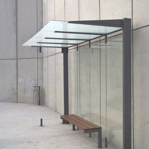 Abribus en bois - ARQUI - LARUS DESIGN - en acier / en verre trempé / avec banc