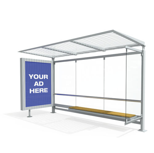 Abribus en acier - ALEX - LARUS DESIGN - en contreplaqué / en verre trempé / avec banc