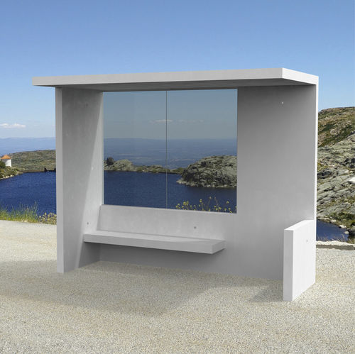 Abribus en béton - UNIC - LARUS DESIGN - en verre / en tôle d'acier / avec banc