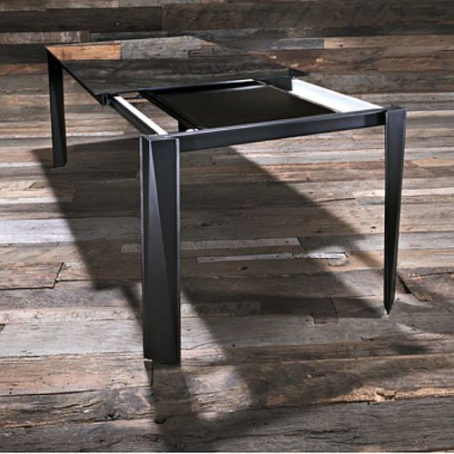 Table contemporaine - ROMEO - Julia - en verre trempé / en aluminium / avec piètement en bois laqué