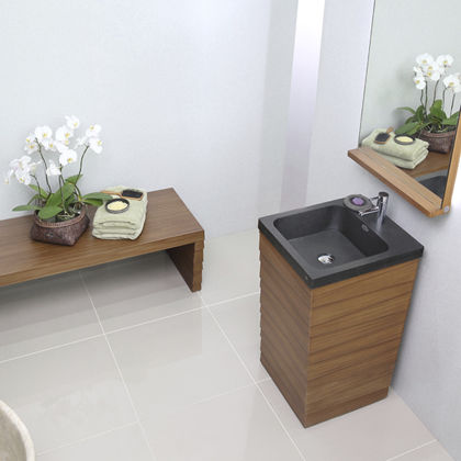Vasque sur pied - SAYAN I - Dharma Bati Bali ,PT - en marbre / en bois / avec miroir ajustable