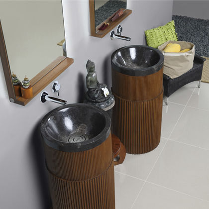 Vasque sur pied - SELECTA - Dharma Bati Bali ,PT - en marbre / en bois / avec miroir ajustable