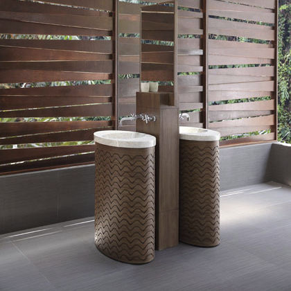 Vasque sur pied - LAGUNA MAXIMA - Dharma Bati Bali ,PT - en marbre / en bois / ovale