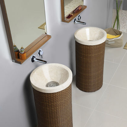 Vasque sur pied - KOMODO - Dharma Bati Bali ,PT - en marbre / en bois / avec miroir ajustable