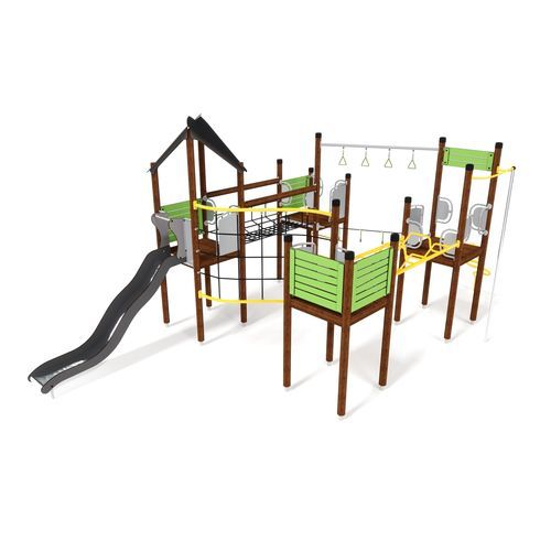 Structure de jeu pour aire de jeux - UNIPLAY ESSENTIALS TETHYS  - HAGS Aneby AB - en bois / en HPL / en corde