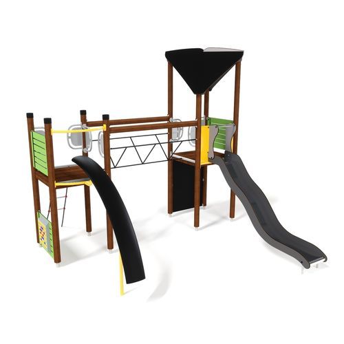 Structure de jeu pour aire de jeux - UNIPLAY ESSENTIALS PHOBOS   - HAGS Aneby AB - en bois / en acier / en HPL