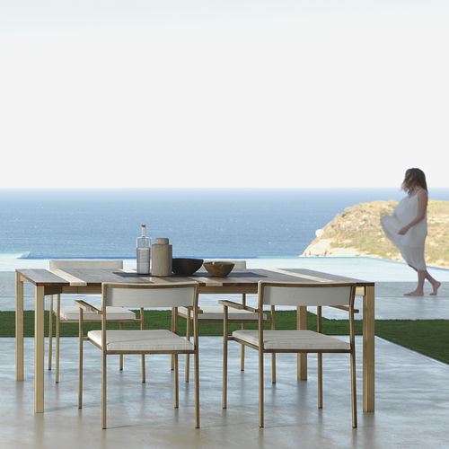 Table à manger contemporaine - CASILDA - TALENTI - en iroko / en marbre / avec piètement en acier inoxydable