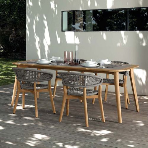 Table à manger contemporaine - MOON - TALENTI - en HPL / avec piètement en teck / rectangulaire