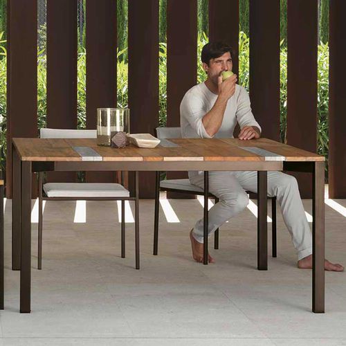 Table à manger contemporaine - CASILDA - TALENTI - en iroko / en marbre / avec piètement en acier inoxydable