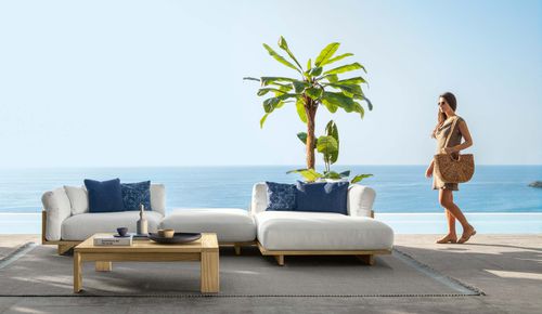 Pouf contemporain - ARGO  - TALENTI - en bois / en tissu / carré