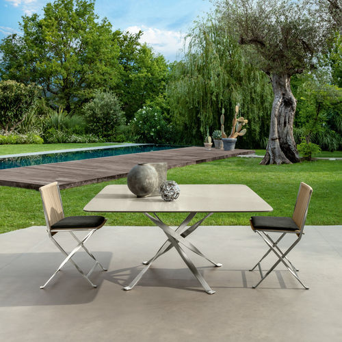 Table à manger contemporaine - GEORGE - TALENTI - en teck / avec piètement en acier inoxydable / rectangulaire