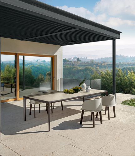 Table à manger contemporaine - CLEOSOFT - TALENTI - en grès cérame / avec piètement en teck / rectangulaire
