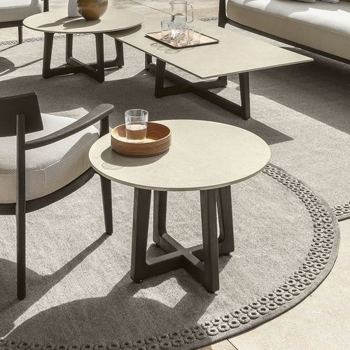 Table d'appoint contemporaine - EVER - TALENTI - en grès / en pierre de lave / avec piètement en teck