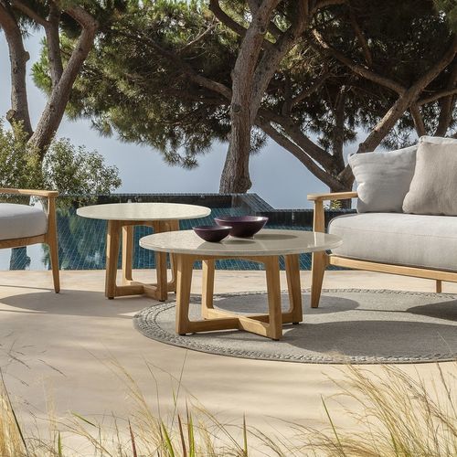 Table basse contemporaine - EVER - TALENTI - en grès / en pierre de lave / avec piètement en teck