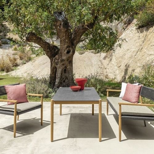 Table à manger contemporaine - DOLCEVITA  - TALENTI - en grès / avec piètement en teck / rectangulaire