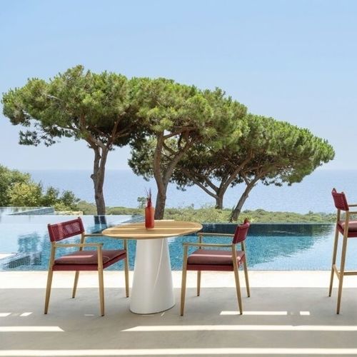 Table bistrot contemporaine - DOLCEVITA  - TALENTI - en teck / avec piètement en aluminium / ronde