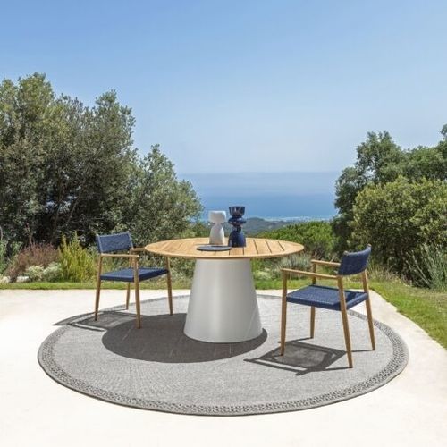 Table à manger contemporaine - DOLCEVITA  - TALENTI - en teck / avec piètement en aluminium / ronde