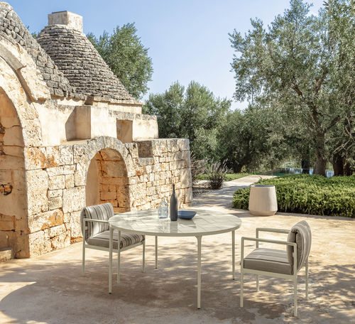 Table à manger contemporaine - NALU - TALENTI - en grès émaillé / avec piètement en aluminium / ronde