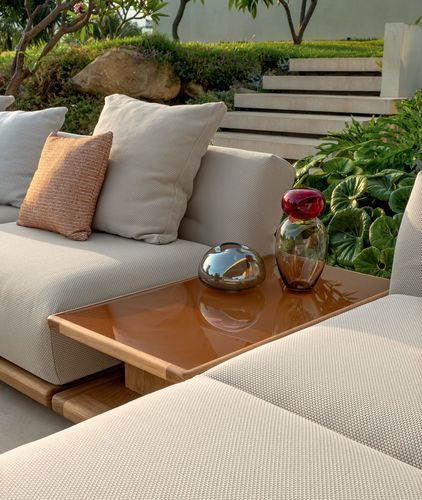 Table basse contemporaine - ELTON - TALENTI - en bois massif / en verre / avec piètement en bois