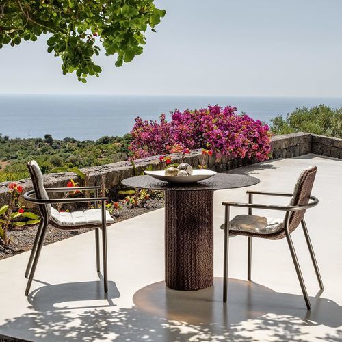 Table à manger contemporaine - BOND D100 - TALENTI - en aluminium / en osier / en verre