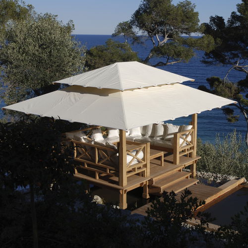 Gazebo en teck - SUNRISE - HONEYMOON - toit en toile / structure en bois