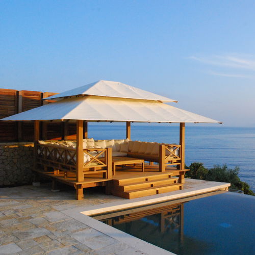 Gazebo en teck - SUNSET - HONEYMOON - toit en toile / structure en bois