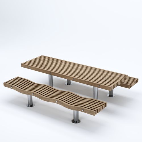 Table contemporaine - SERPENTINE - Factory Street Furniture - en bois / avec piètement en acier inoxydable / rectangulaire