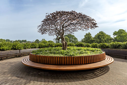 Jardinière en bois - CUBIT - Factory Street Furniture - en acier COR-TEN® / modulable / avec banc intégré