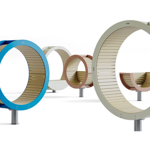 Banc public contemporain - Boom Seat pods  - Factory Street Furniture - en bois / en acier galvanisé / en acier