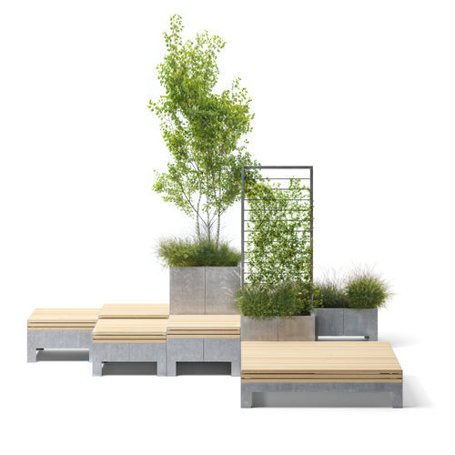 Banc public contemporain - Metric - Factory Street Furniture - en bois de feuillus / en pin / en bois massif