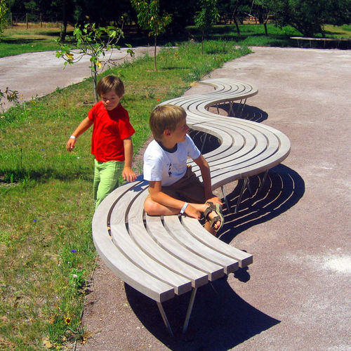 Banc public contemporain - SINU - Factory Street Furniture - en bois / en inox / modulaire