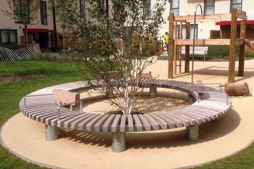 Corset d'arbre en acier galvanisé - QUAY - Factory Street Furniture - en bois / avec banc public intégré