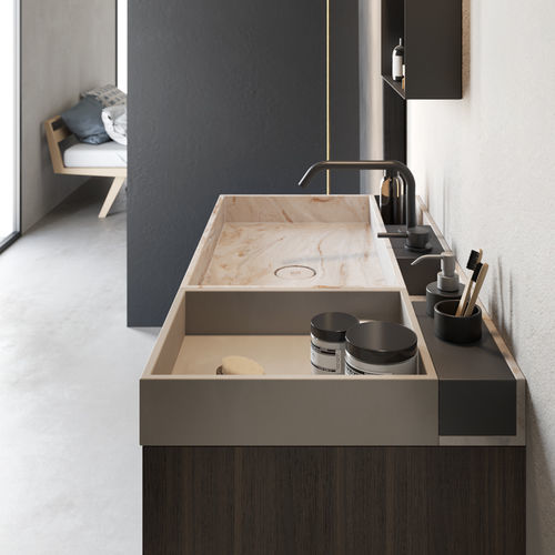 Vasque à poser - Rexa Design - en Corian® / avec plan intégré / avec étagère intégrée