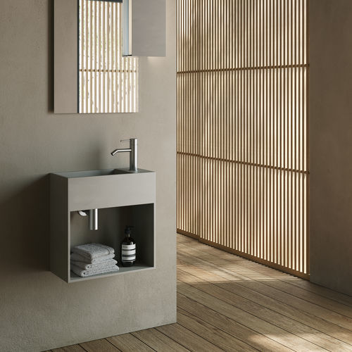 Lave-mains suspendu - Rexa Design - rectangulaire / en Corian® / avec porte-serviettes intégré