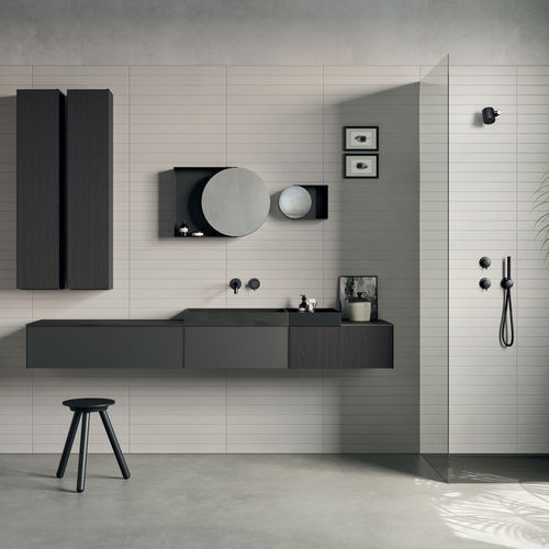 Meuble vasque double - Compact Living - Rexa Design - suspendu / en bois / en Corian®
