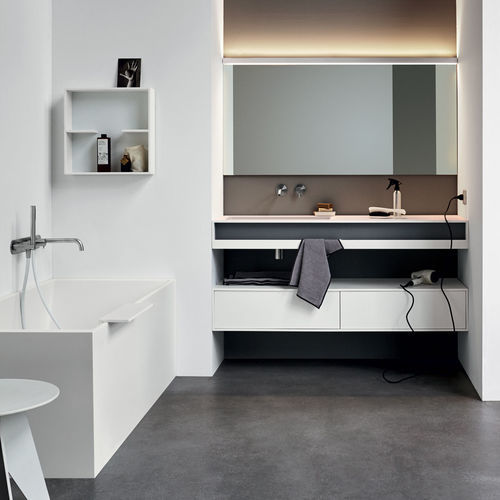 Plan vasque en Corian® - Rexa Design - en Fenix NTM® / sur mesure / avec porte-serviettes intégré