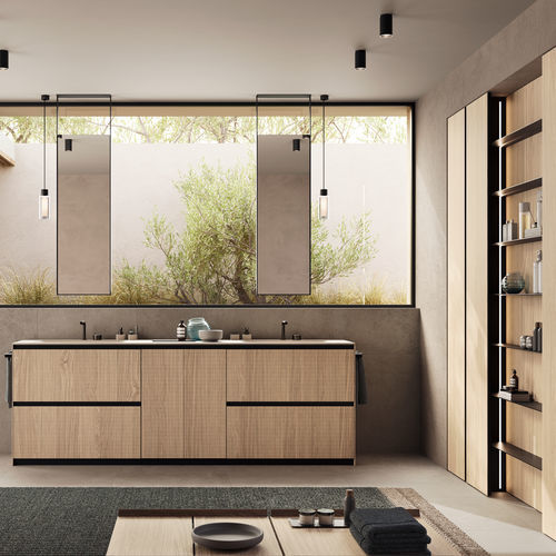 Meuble vasque double - MOODE - Rexa Design - suspendu / en chêne / en Corian®