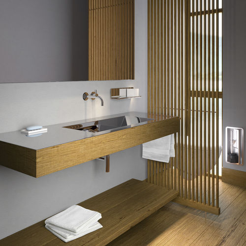 Vasque suspendue - NOVANTA 1300 - Componendo - en bois / en inox / avec porte-serviettes intégré