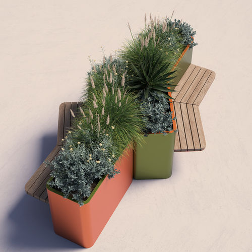 Banc public contemporain - COMMA  - CITYSì - en bois / en acier galvanisé / en acier peint