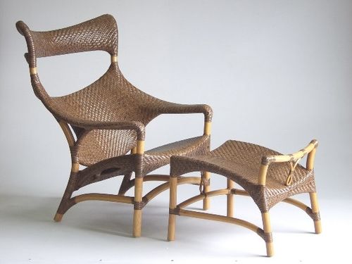 Fauteuil contemporain - CL-261 - Yamakawa Rattan Japan Inc. - en rotin / avec repose-pieds