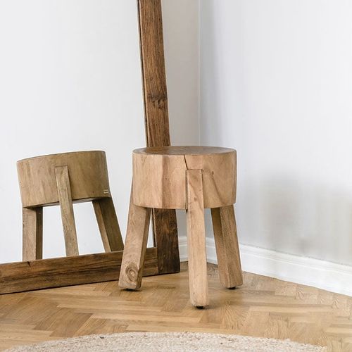 Tabouret contemporain - Roger - Sika-Design - en teck / avec piètement en bois / 3 pieds