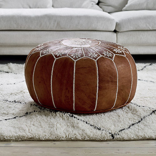 Pouf contemporain - Moroccan - Sika-Design - en cuir / rond / fait main