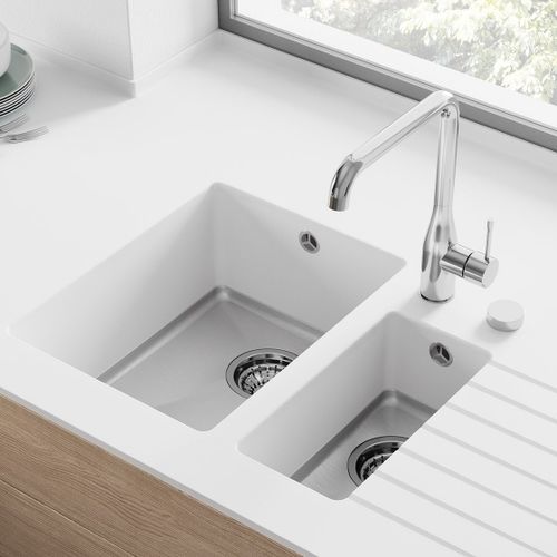 Évier 2 bacs - FSP-12 - Hasenkopf - avec égouttoir / en Corian® / monobloc