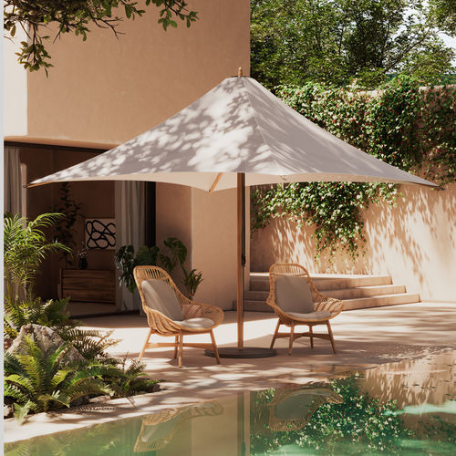 Parasol carré - PALADIN - KETTAL - à mât central / en bois / en tissu