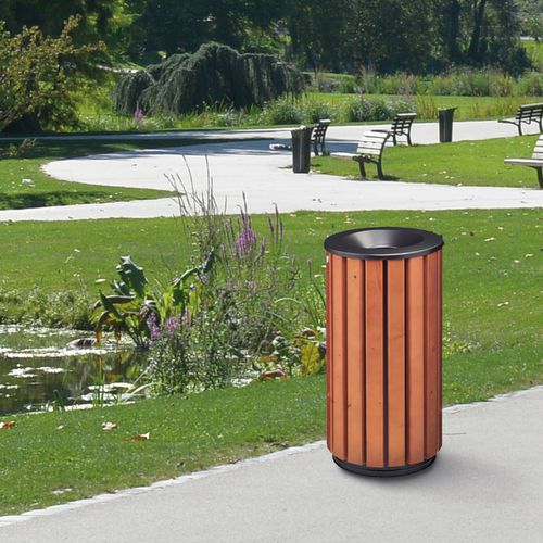 Poubelle en acier à revêtement par poudre - ZENO ACCESS - ROSSIGNOL - en bois verni / d'extérieur / pour les zones urbaines
