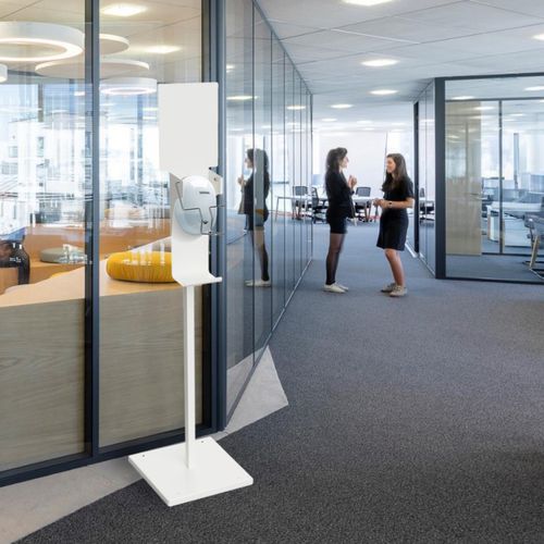 Distributeur de gel désinfectant sur pied - SANIMAINS - ROSSIGNOL - manuel / en acier / pour bureau